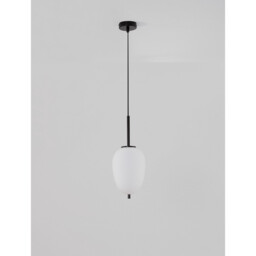Lato 15.8cm Globe Pendant Ceiling Light Black Metal, Opal Glass LED E14 - thumbnail 3