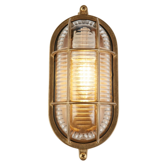 Bulkhead Oval Outdoor Light Solid Brass, Ribbed Glass - image 1