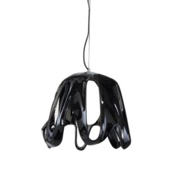 Phantom Dome Ceiling Pendant E27, Gloss Black, Frosted White Glass, Polished Chrome
