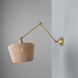 Manila Rattan Large Wall Light, Satin Brass - thumbnail 3
