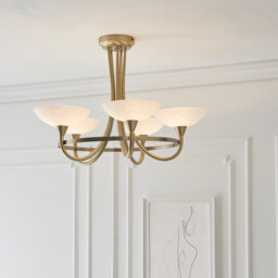 Cagney 5 Light Semi Flush Multi Arm Ceiling Light Antique Brass, White Glass, G9 - thumbnail 5