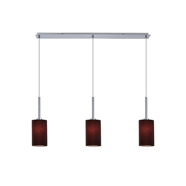 Baymont Polished Chrome 3 Light E27 Linear Pendant, With 12cm x 20cm Faux Silk Shade, Black - image 1