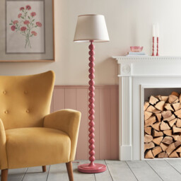 Higgledy Gloss Pink Clay Paint Floor Lamp with Vintage White Fabric Ivy Shade 35cm E27 - thumbnail 3