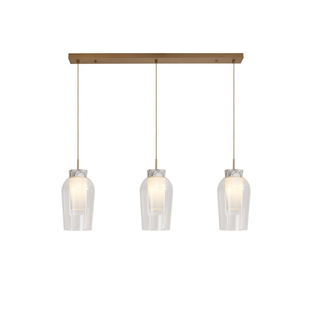 Nora Linear Pendant, 3 Light Adjustable E27, Gold/White/Clear Glass With Frosted Inner - image 1