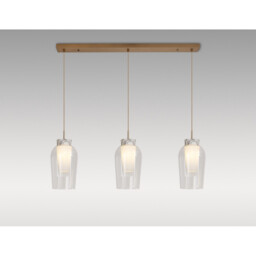 Nora Linear Pendant, 3 Light Adjustable E27, Gold/White/Clear Glass With Frosted Inner - thumbnail 2
