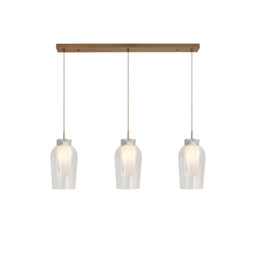 Nora Linear Pendant, 3 Light Adjustable E27, Gold/White/Clear Glass With Frosted Inner - thumbnail 1