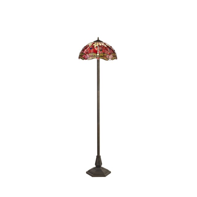 Worcester 2 Light Octagonal Floor Lamp E27 With 40cm Tiffany Shade, Purple, Pink, Crystal, Aged Antique Brass - image 1