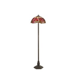 Worcester 2 Light Octagonal Floor Lamp E27 With 40cm Tiffany Shade, Purple, Pink, Crystal, Aged Antique Brass - thumbnail 1