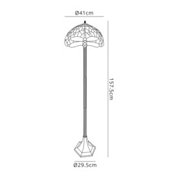Worcester 2 Light Octagonal Floor Lamp E27 With 40cm Tiffany Shade, Purple, Pink, Crystal, Aged Antique Brass - thumbnail 2