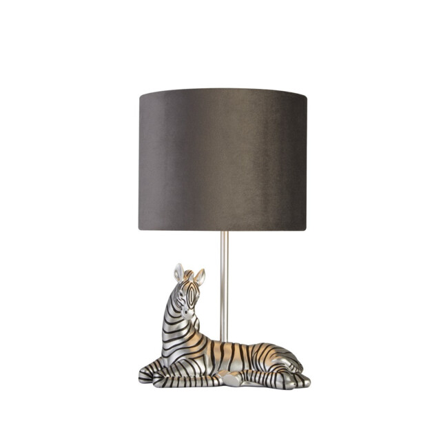 Zebra Table Lamp Silver Resin & Grey Fabric Shade - image 1