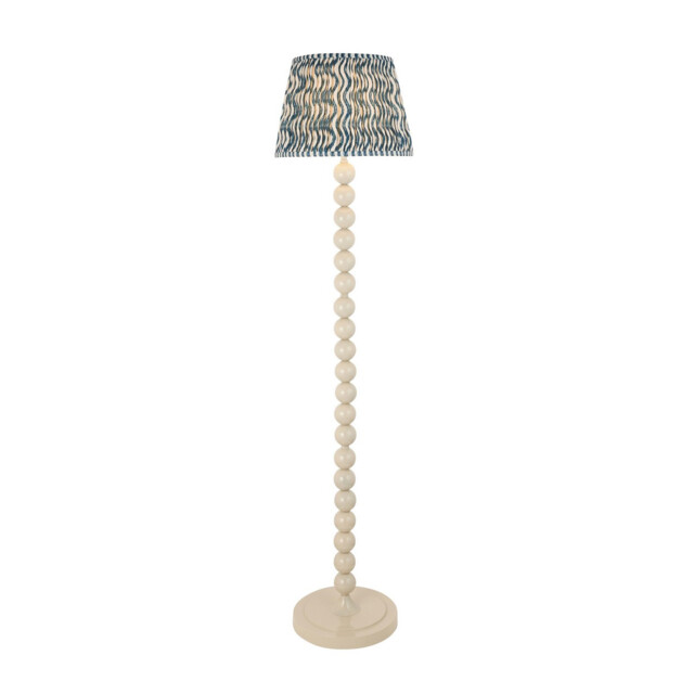 Higgledy Gloss Almond White Paint Floor Lamp with Marlin Blue Fabric Ripple Shade 35cm E27 - image 1