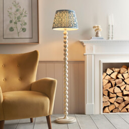 Higgledy Gloss Almond White Paint Floor Lamp with Marlin Blue Fabric Ripple Shade 35cm E27 - thumbnail 2