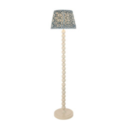 Higgledy Gloss Almond White Paint Floor Lamp with Marlin Blue Fabric Ripple Shade 35cm E27