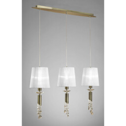 Tiffany Linear Pendant 3+3 Light E27+G9 Line, Antique Brass With White Shades & Clear Crystal - thumbnail 2