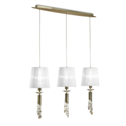 Tiffany Linear Pendant 3+3 Light E27+G9 Line, Antique Brass With White Shades & Clear Crystal - thumbnail 1