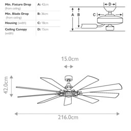 Gentry XL 216cm 9 Blade Ceiling Fan with Dimmable 3000K LED Light, Weathered Zinc, Remote Control - thumbnail 2