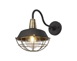 Germantown Dome Wall Lamp, 1 Light E27, IP65, Matt Black, Antique Brass - thumbnail 1