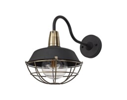 Germantown Dome Wall Lamp, 1 Light E27, IP65, Matt Black, Antique Brass - thumbnail 3