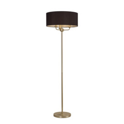Banyan 3 Light Switched Floor Lamp With 50cm x 20cm Faux Silk Fabric Shade Champagne Gold/Black - thumbnail 1