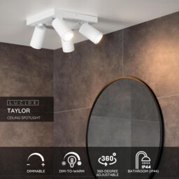 Taylor Modern Ceiling Spotlight Bathroom - LED Dim to warm - GU10 - 4x5W 2200K/3000K - IP44 - White - thumbnail 2
