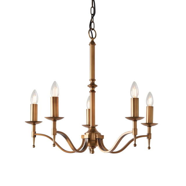 Stanford 5 Light Multi Arm Ceiling Pendant Chandelier Antique Brass, E14 - image 1