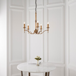 Stanford 5 Light Multi Arm Ceiling Pendant Chandelier Antique Brass, E14 - thumbnail 5