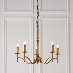 Stanford 5 Light Multi Arm Ceiling Pendant Chandelier Antique Brass, E14 - thumbnail 2