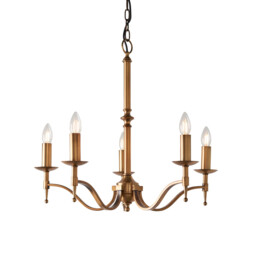 Stanford 5 Light Multi Arm Ceiling Pendant Chandelier Antique Brass, E14