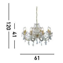 Marie Therese 8 Light Crystal Chandelier Polished Brass Finish, E14 - thumbnail 3