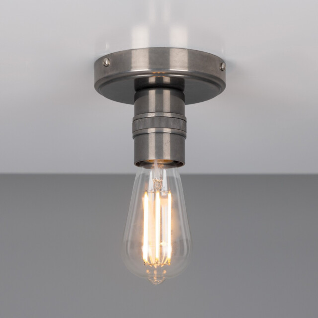 Devon Minimalist Brass Flush Ceiling Light, Antique Silver