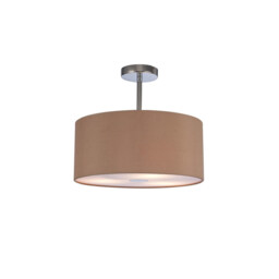 Baymont Polished Chrome 3 Light E27 Semi Flush With 40cm x 18cm Dual Faux Silk Shade, Antique Gold/Ruby