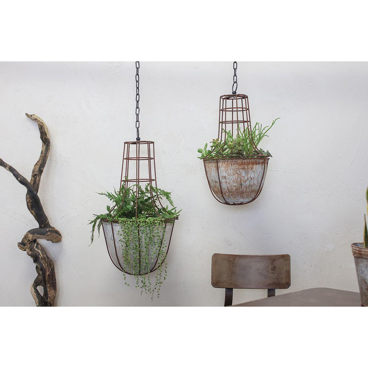 nkuku Abari Caged Hanging Planter - Vases & Planters - Grey - Small 43 x 28 cm (Diameter)