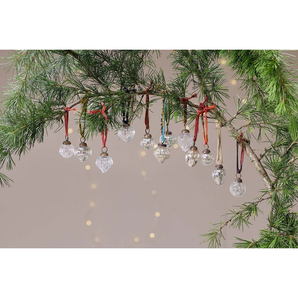 Nkuku Dew Drop Baubles Set Of 12 - Christmas Decorations - Silver/Clear - 3 cm