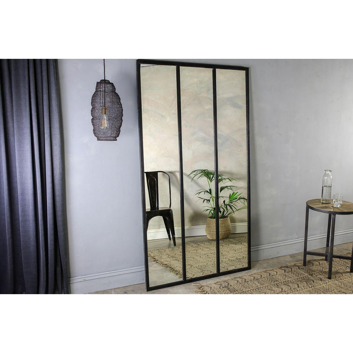 Nkuku Murzu Full Length Iron Mirror - Mirrors Wall Art & Clocks - Black - Large 180 x 100 cm