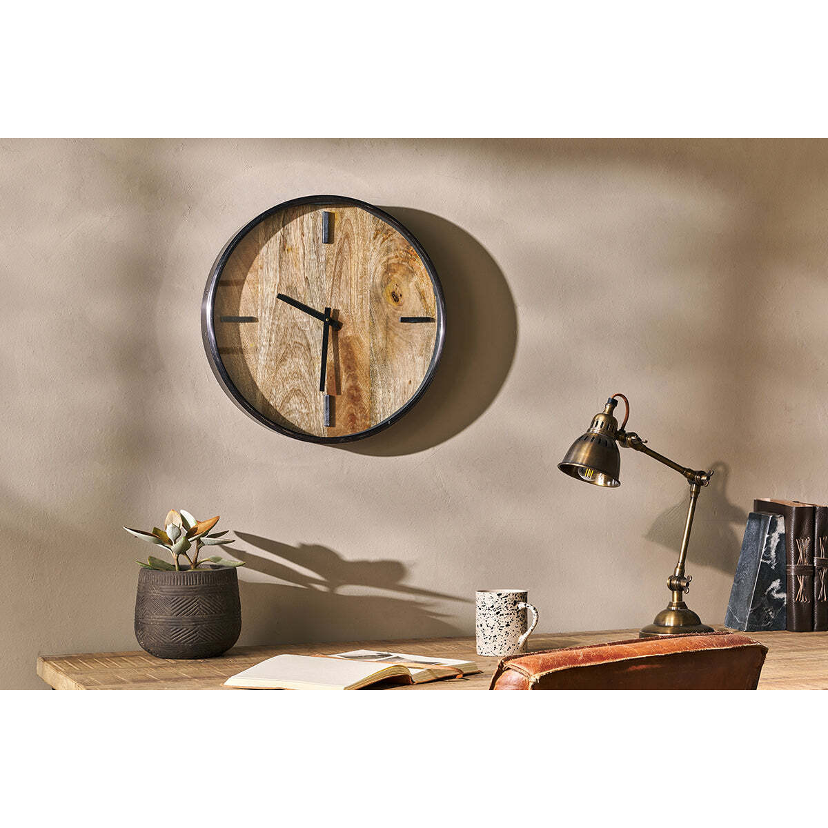 Nkuku Alomi Mango Wood Clock - Mirrors Wall Art & Clocks - Brown - Small 5.5 x 41 cm (Diameter)