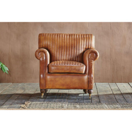 nkuku Narwana Ribbed Leather Armchair - Chairs Stools & Benches - Brown - 87 x 85 x 81 cm