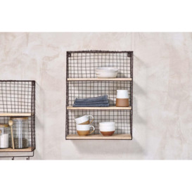 Nkuku Tamba Wall Hung Shelf - Storage Furniture - Black & Brown - 61 x 46 x 18 cm