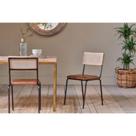 Nkuku Iswa Leather & Cane Dining Chair - Chairs Stools & Benches - Tan