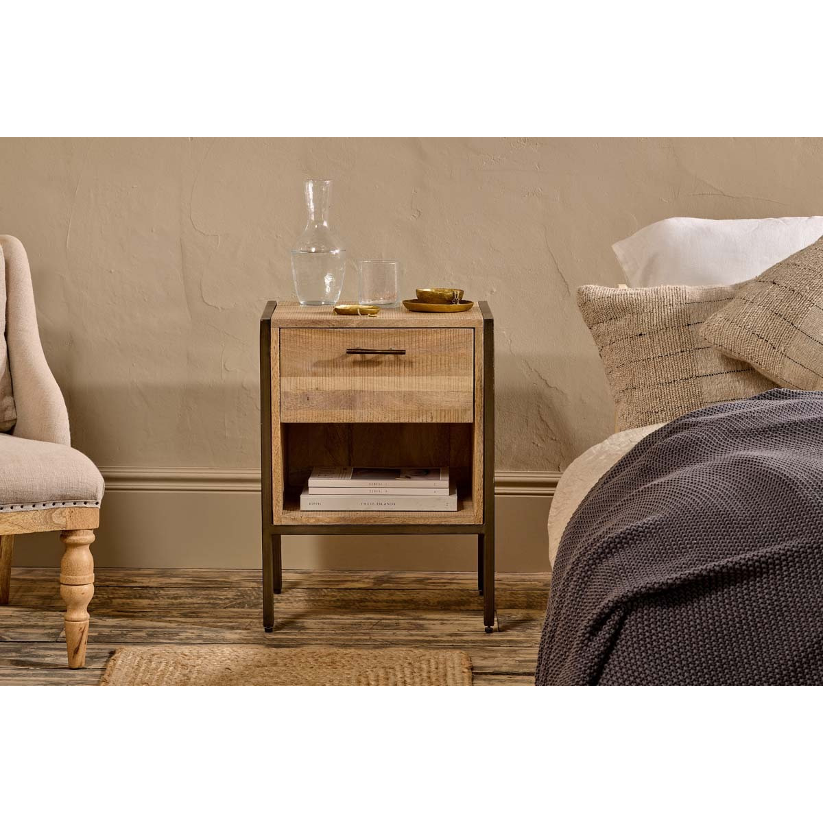 Nkuku Dasai Mango Wood Bedside Table - Storage Furniture - Natural