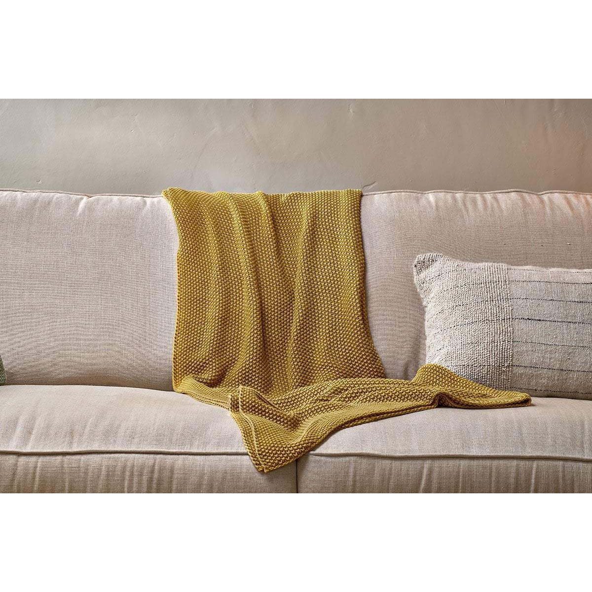 nkuku Moss Stitch Cotton Throw - Textiles - Mustard - 125 x 180 cm