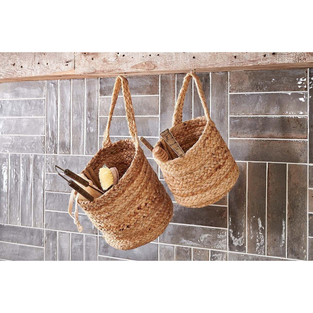 Nkuku Chapad Hemp Wide Wall Hung Basket - Storage & Hanging Accessories - Natural - Small