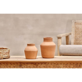 nkuku Narpala Wide Terracotta Decorative Pot - Vases & Planters - Aged Terracotta - Small