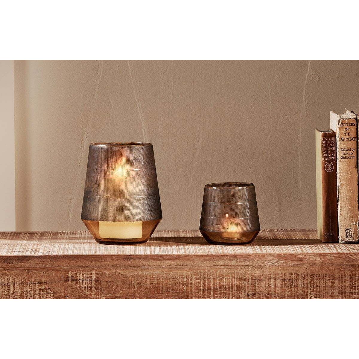 nkuku Dera Etched Glass Tealight - Candles Holders & Lanterns - Antique Gold - Large