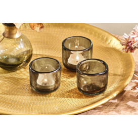 nkuku Irda Glass Small Tealight Set Of 3 - Candles Holders & Lanterns - Smoke Brown - Small ()