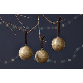 Nkuku Manya Metal Round Baubles Set Of 3 - Christmas Decorations - Black