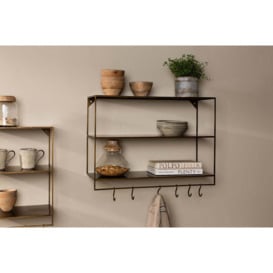 Nkuku Meghana Iron Shelf With Hooks - Storage Furniture - Brass - Wide
