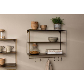 nkuku Meghana Iron Shelf With Hooks - Storage Furniture - Brass - Wide