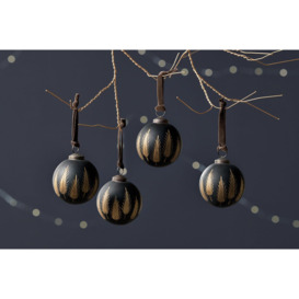 Nkuku Nalguna Baubles Set Of 4 - Christmas Decorations - Black/Brass