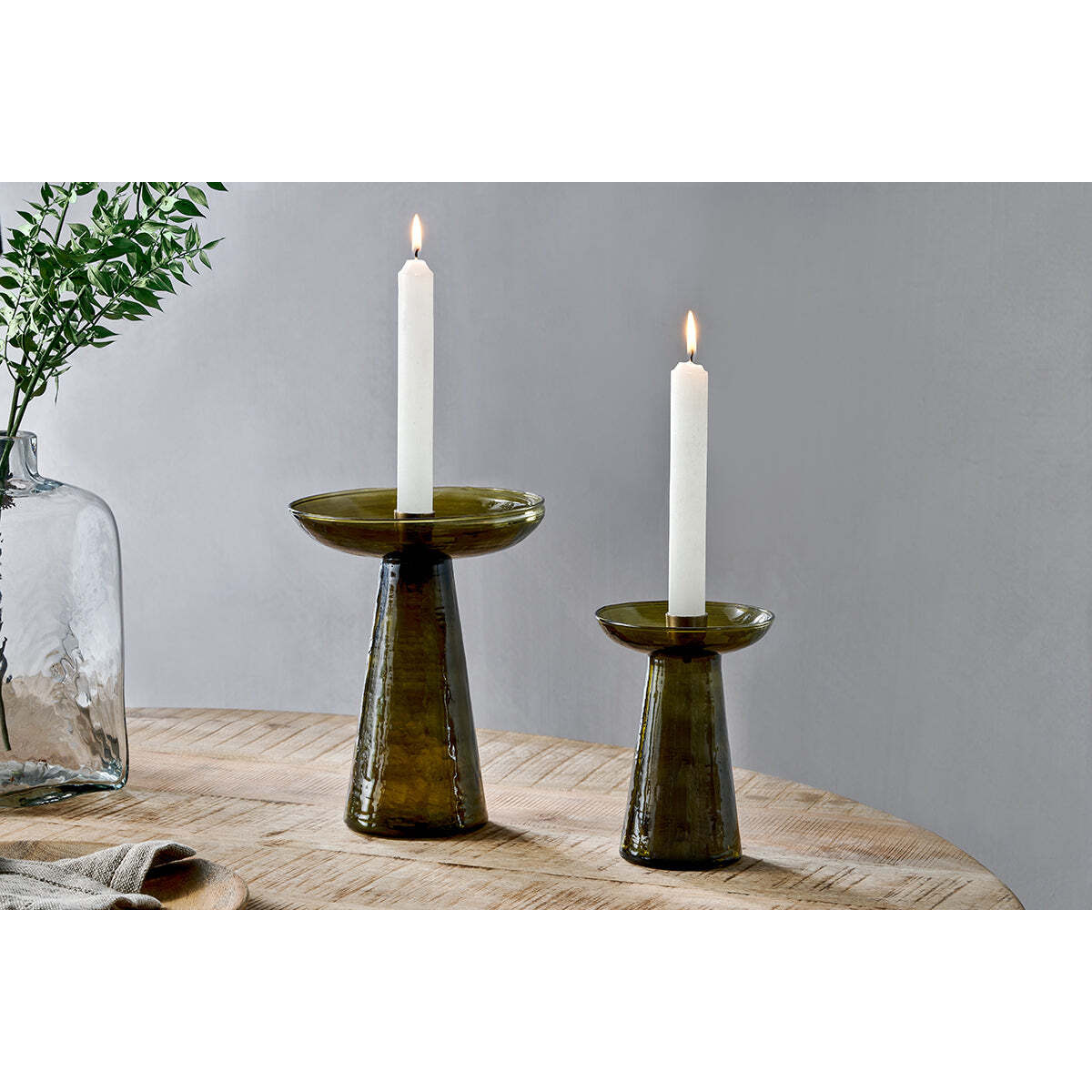 nkuku Avyn Recycled Glass Candle Holder - Candles Holders & Lanterns - Forest Green - Large