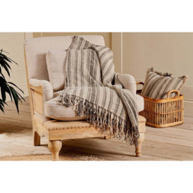 Nkuku Odisha Linen Throw - Textiles - Charcoal/Natural - 140 x 200 cm